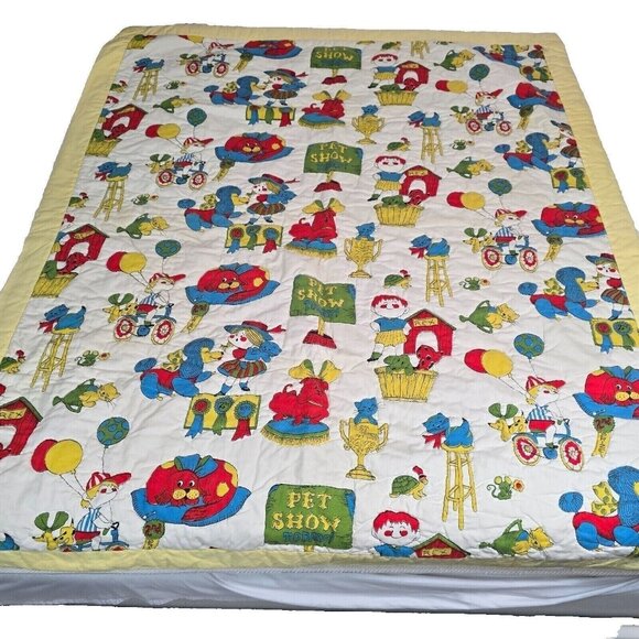 Unbranded Vintage Kids Quilted Blanket Pet Show Dogs Cats 42 x 50 - Picture 1 of 6